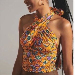 Anthropologie cropped convertible printed halter top